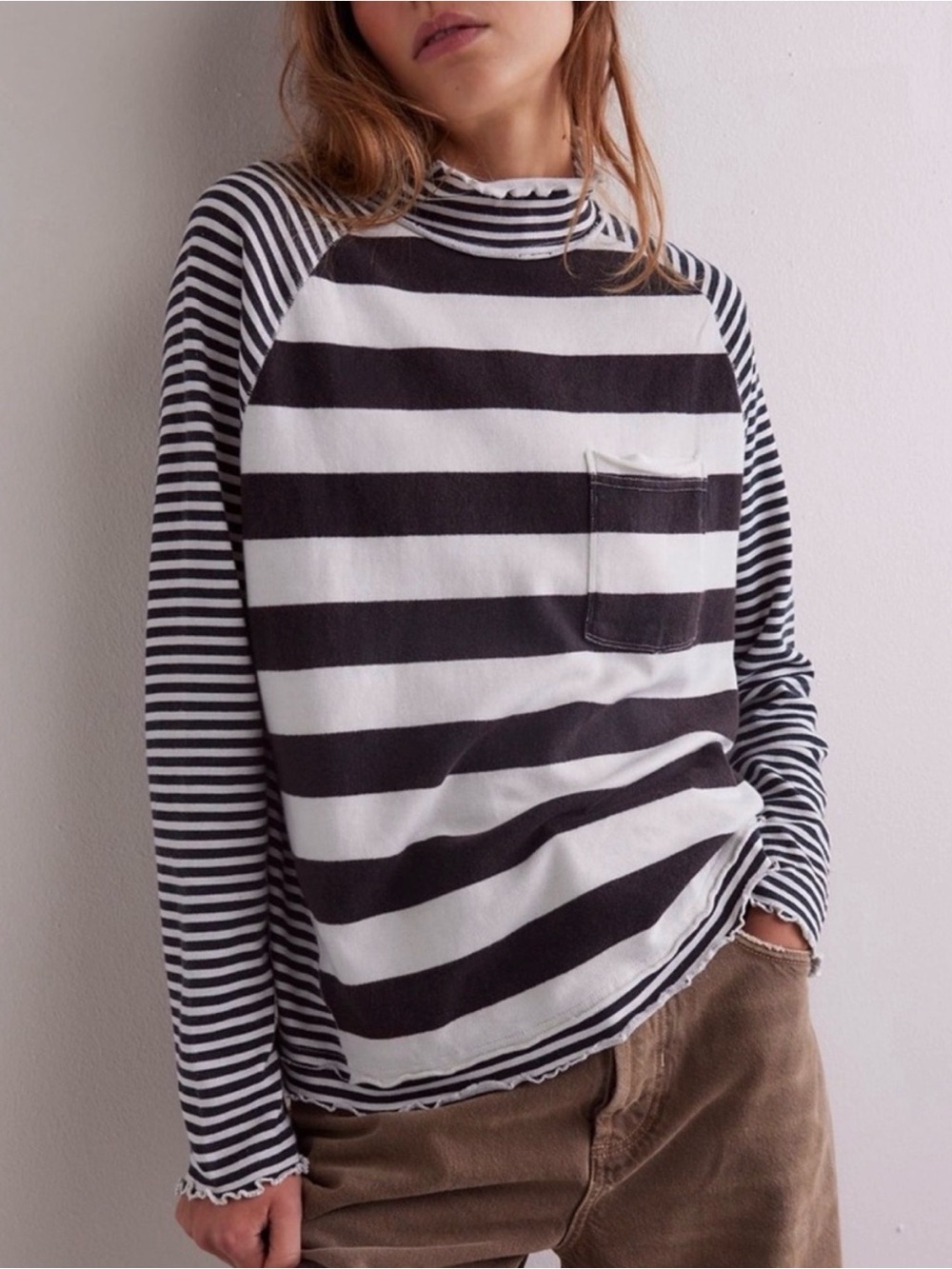NWT Free People Punk Playful Top Black & White Mixed Stripe